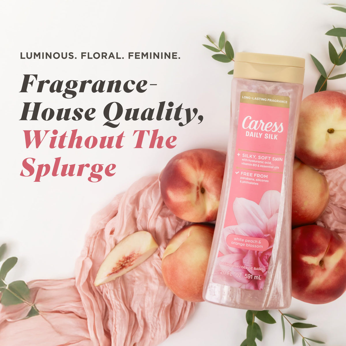Rich, pillowy Caress foam texture producing soft hydration and a luxurious feel
