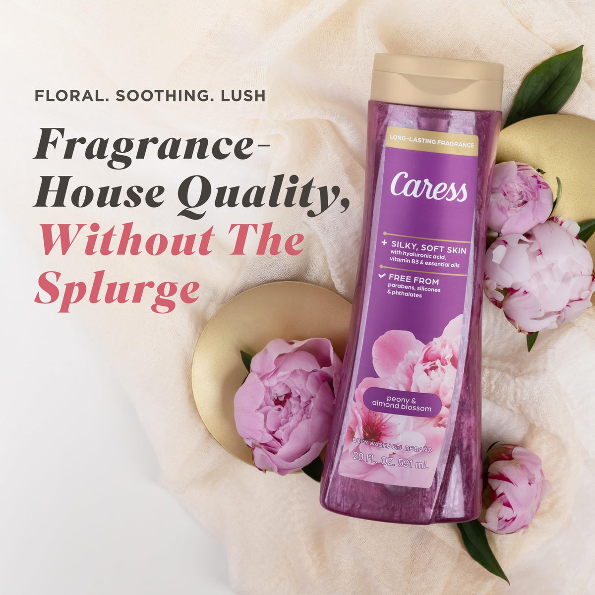 Caress creamy lather close-up showing soft foam and moisturizing feel