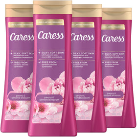 Caress front packaging showing bottle and floral scent benefits