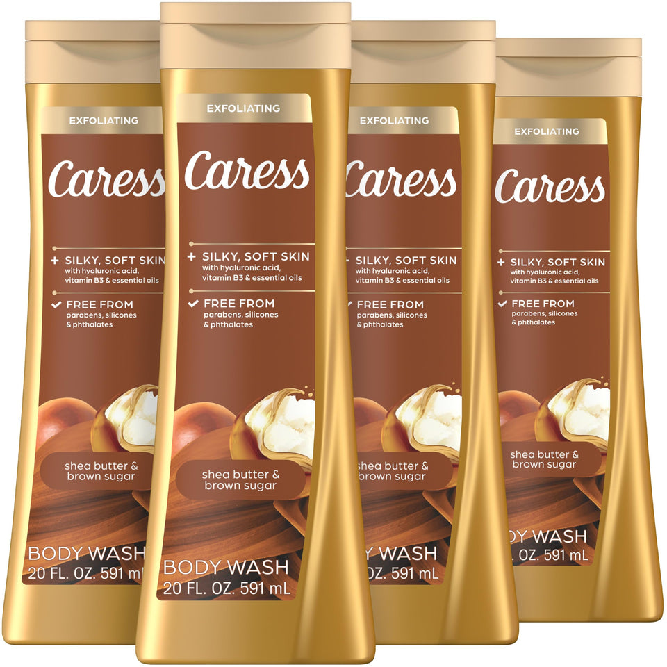 Caress bottle front packaging showing shea butter brown sugar fragrance benefit
