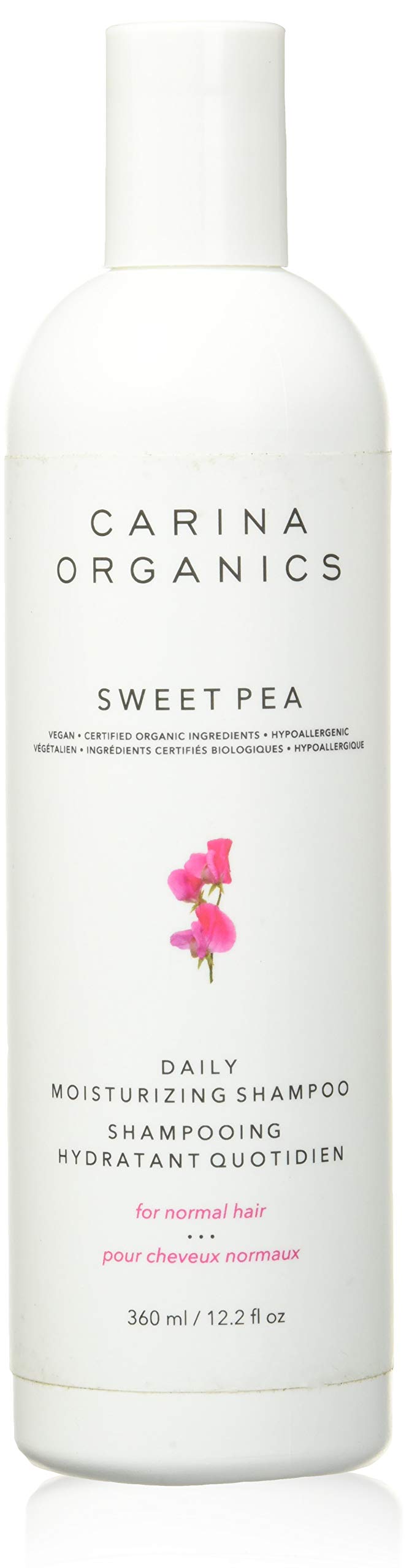 Carina Organics bottle front view showing label and natural scent benefit