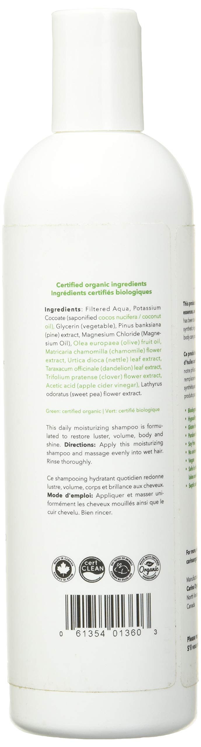 Carina Organics shampoo texture on hand demonstrating creamy lather benefit