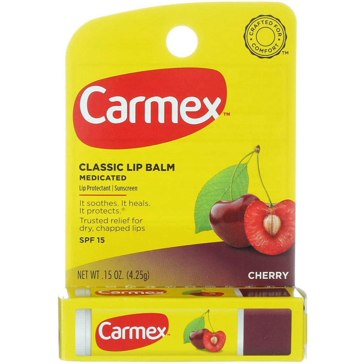 Carmex click-stick cherry in-use outdoors for sun protection benefit