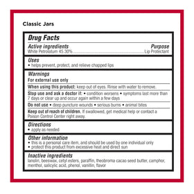 Carmex ingredients detail with cocoa butter and menthol for soothing