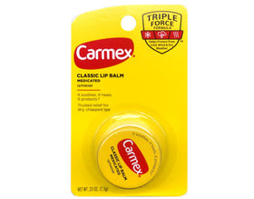 Carmex original pot close-up of balm texture, demonstrating smooth hydration