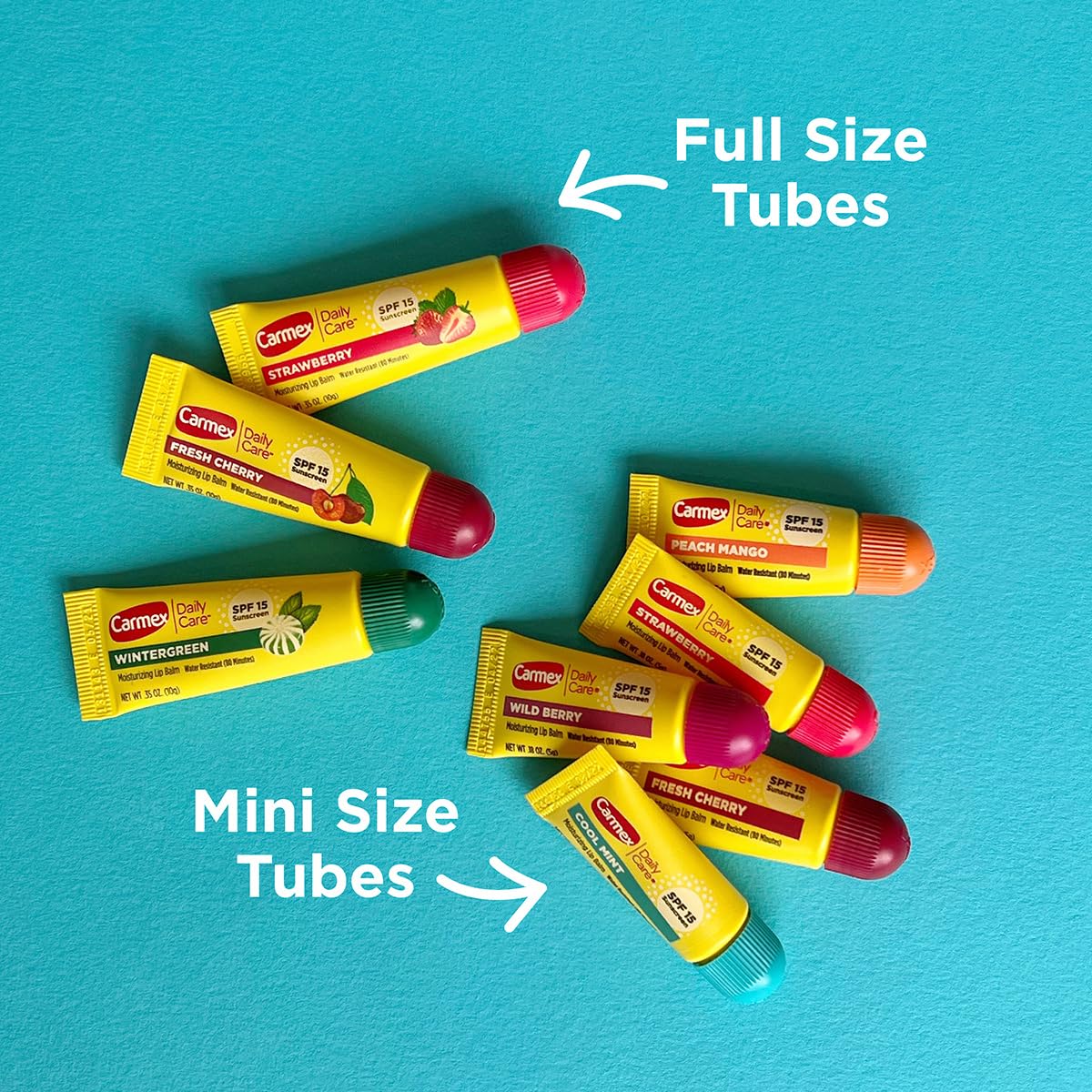 Carmex SPF label detail emphasizing sun protection for lips