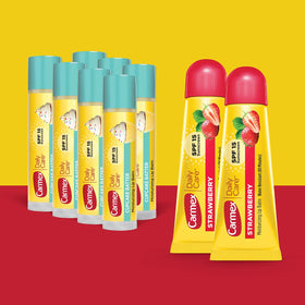 Carmex lip balm sticks close-up showing easy twist-on application