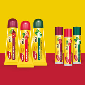 Carmex tube and stick formats displayed to compare textures and application