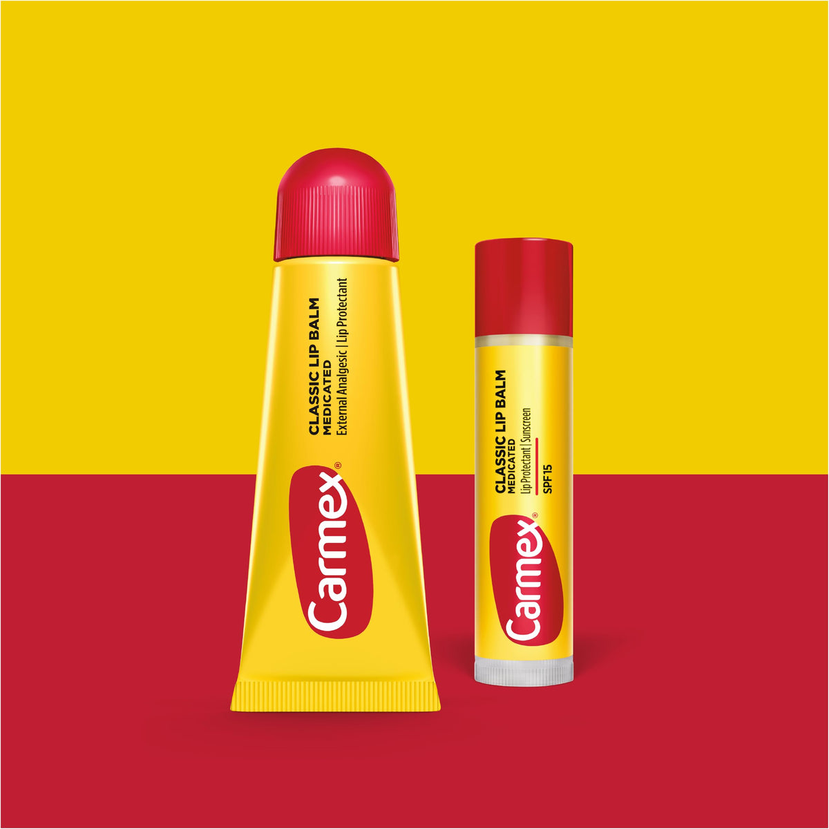 Carmex tube close-up texture showing smooth moisturizing formula