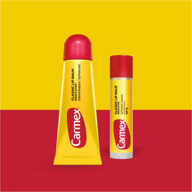 Carmex tube close-up texture showing smooth moisturizing formula