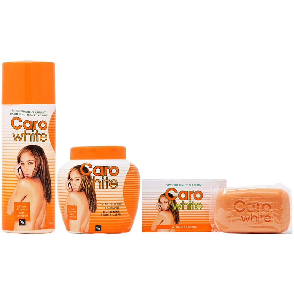 Caro White front packaging showing set components and convenient daily use