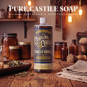 Carolina Castile bottle in shower scene showing easy use and daily convenience