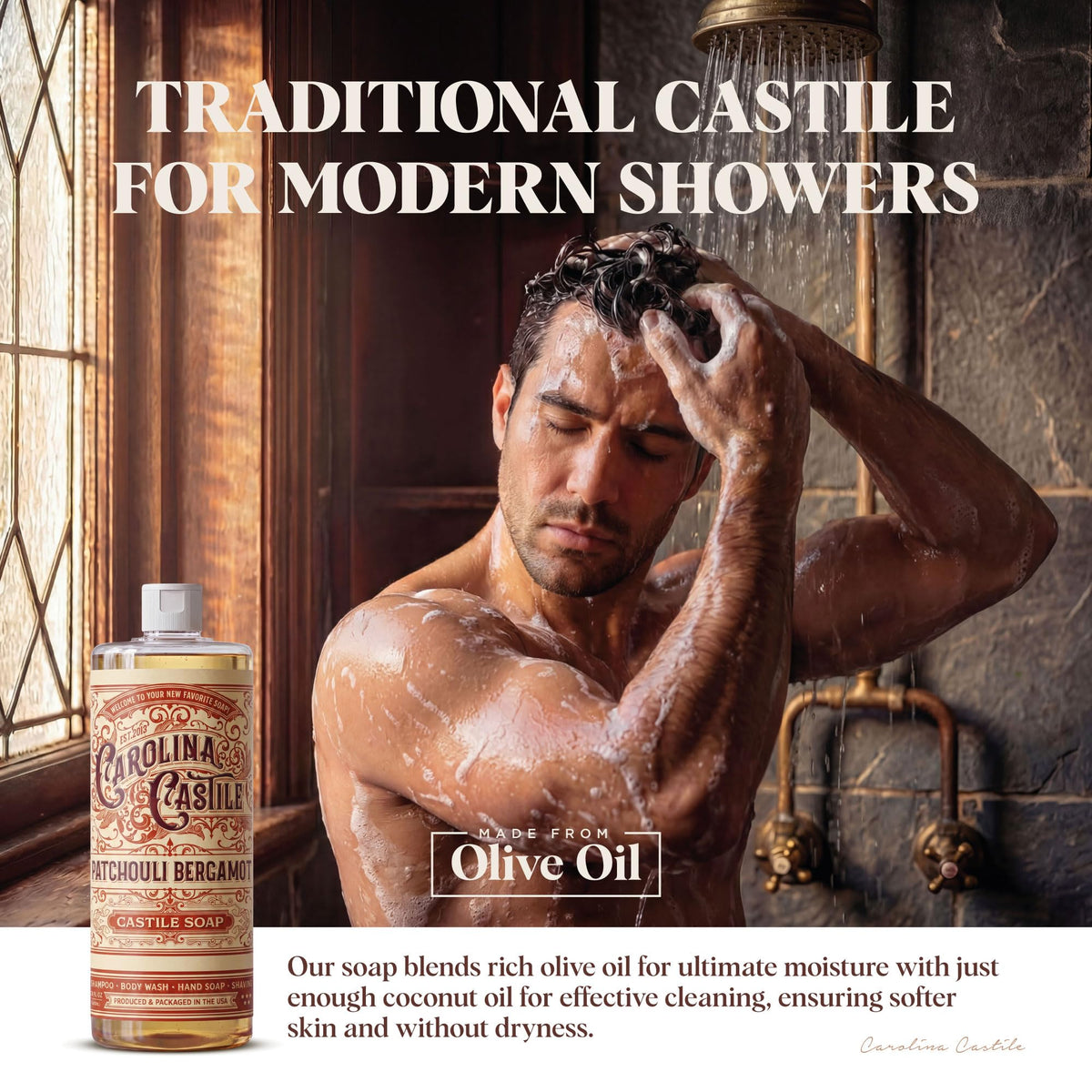 Carolina Castile Soap with patchouli leaf close-up showing natural fragrance source