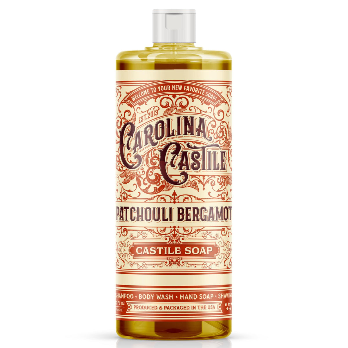Carolina Castile Soap front bottle showing clean design and organic claims