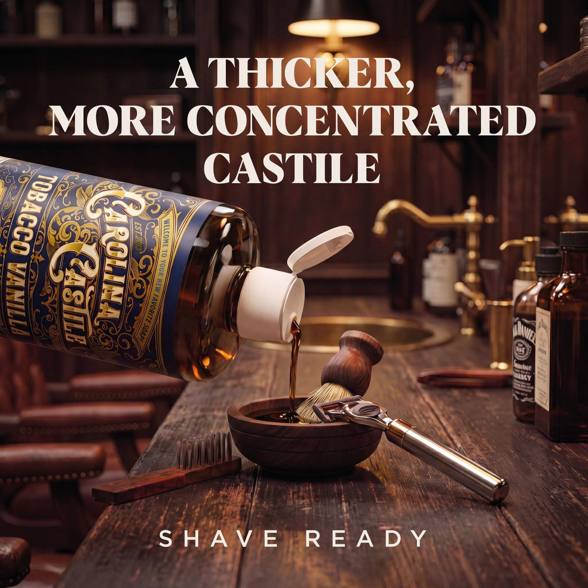 Carolina Castile pouring liquid into hand highlighting rich lather and gentle cleansing