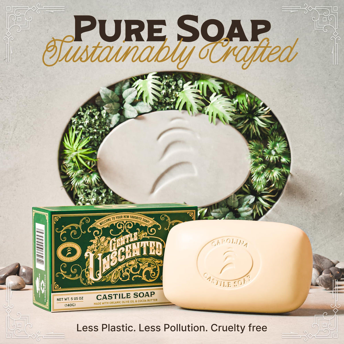 Carolina Castile Soap in a minimalist bathroom lifestyle setting for everyday use