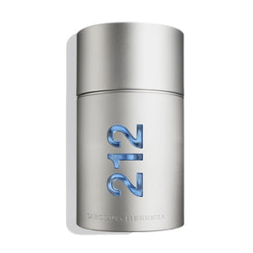 Carolina Herrera 212 front bottle showing sleek metallic design and urban appeal