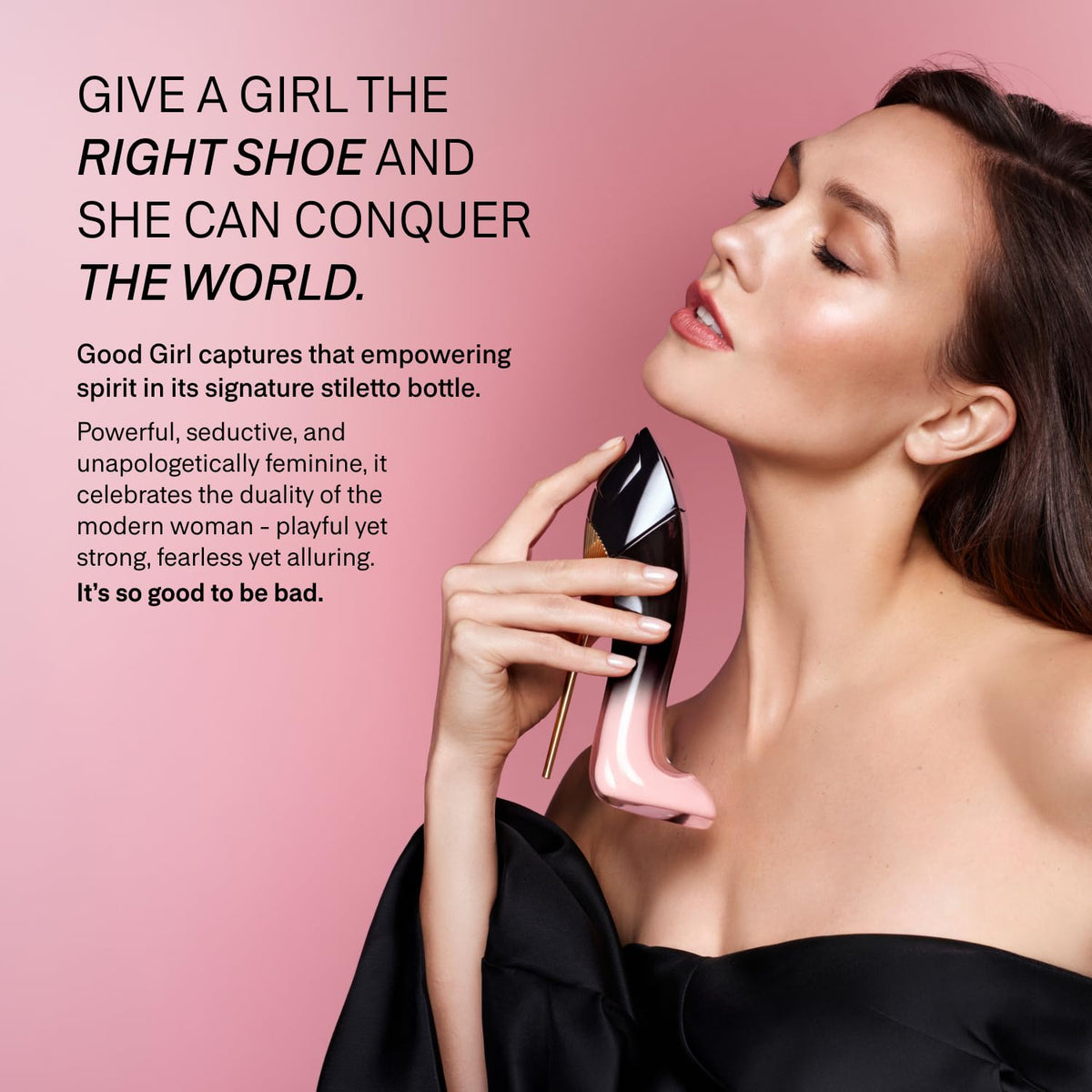 Carolina Herrera Good Girl spray mist captured mid-air demonstrating fine atomization for even application