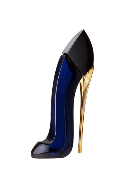 Carolina Herrera Good Girl mini front bottle showing stiletto shape and travel convenience
