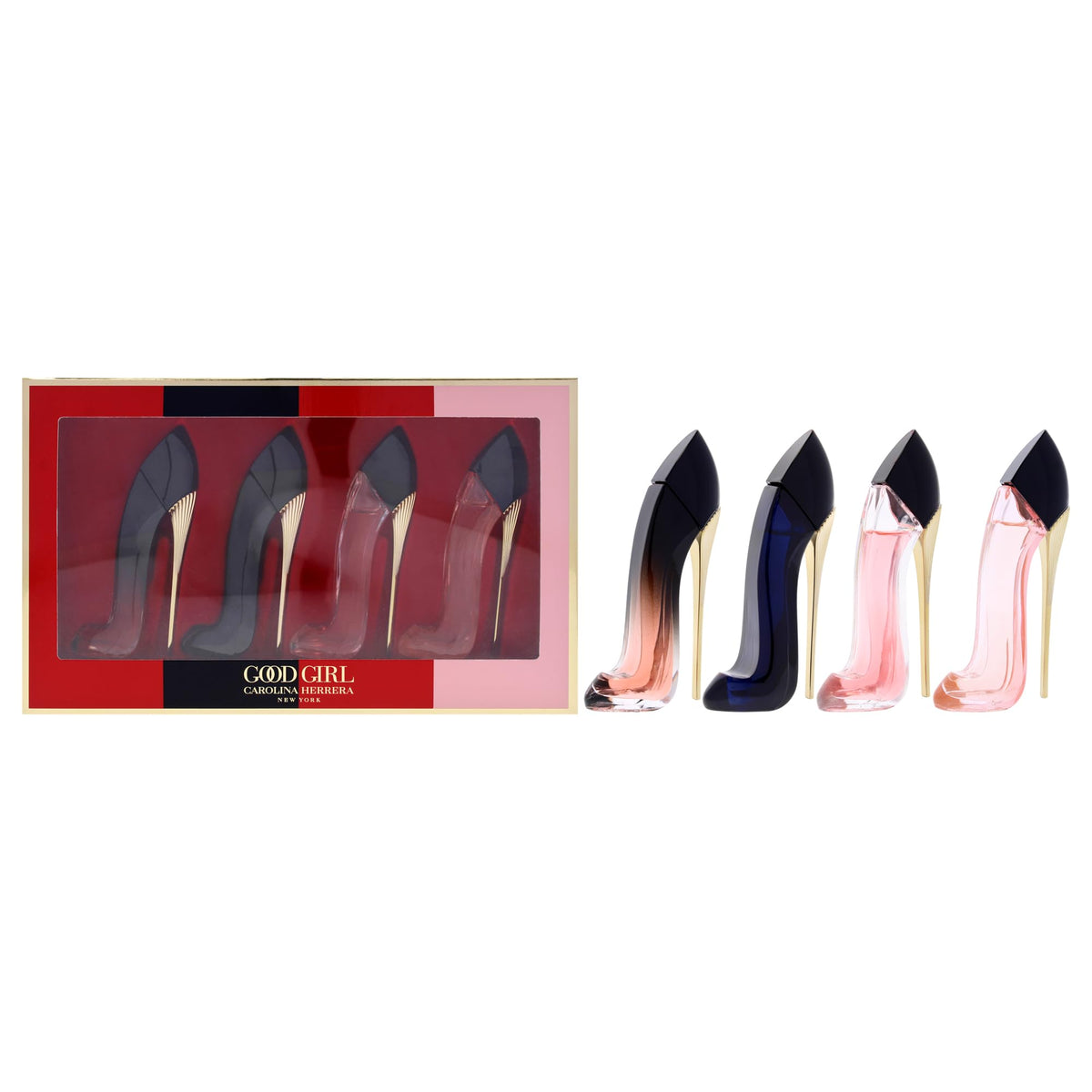 Carolina Herrera Good Girl mini set front packaging shows compact sampler and convenience