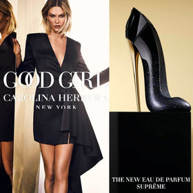 Carolina Herrera Good Girl lifestyle evening scene conveying confident, sophisticated wear