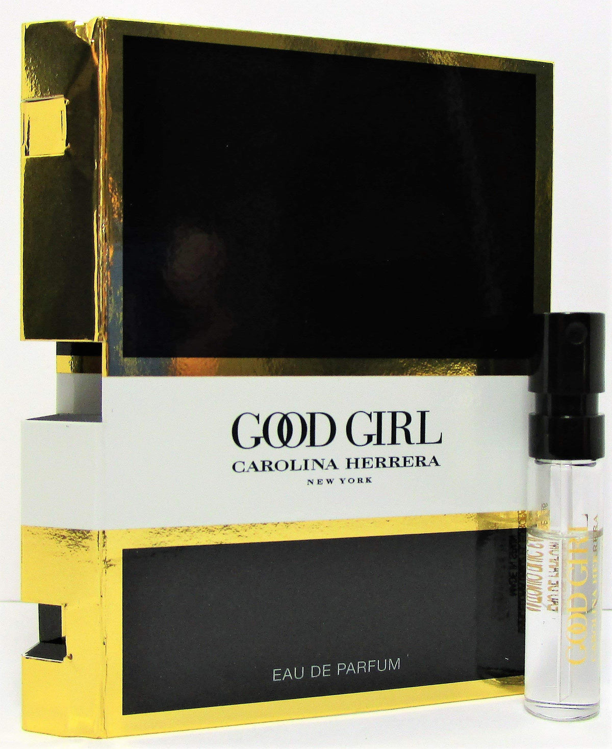Carolina Herrera Good Girl mini vial front view shows compact spray for travel convenience
