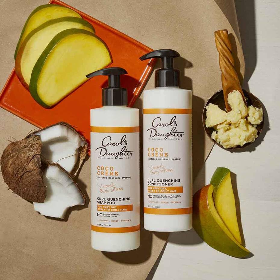 Carol's Daughter bottle on bathroom shelf styled to show everyday moisturizing routine