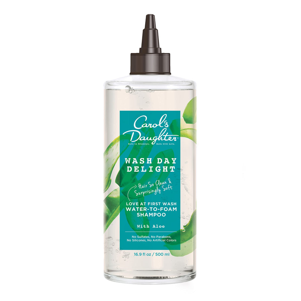 Carol's Daughter front bottle shot showing micellar shampoo and quick benefits