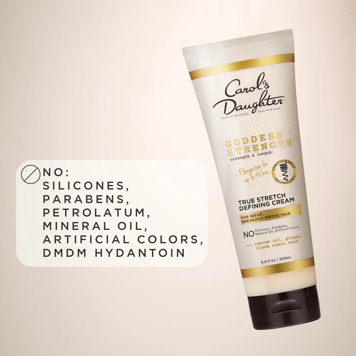 Carol's Daughter label close-up displaying active ingredients and usage tips