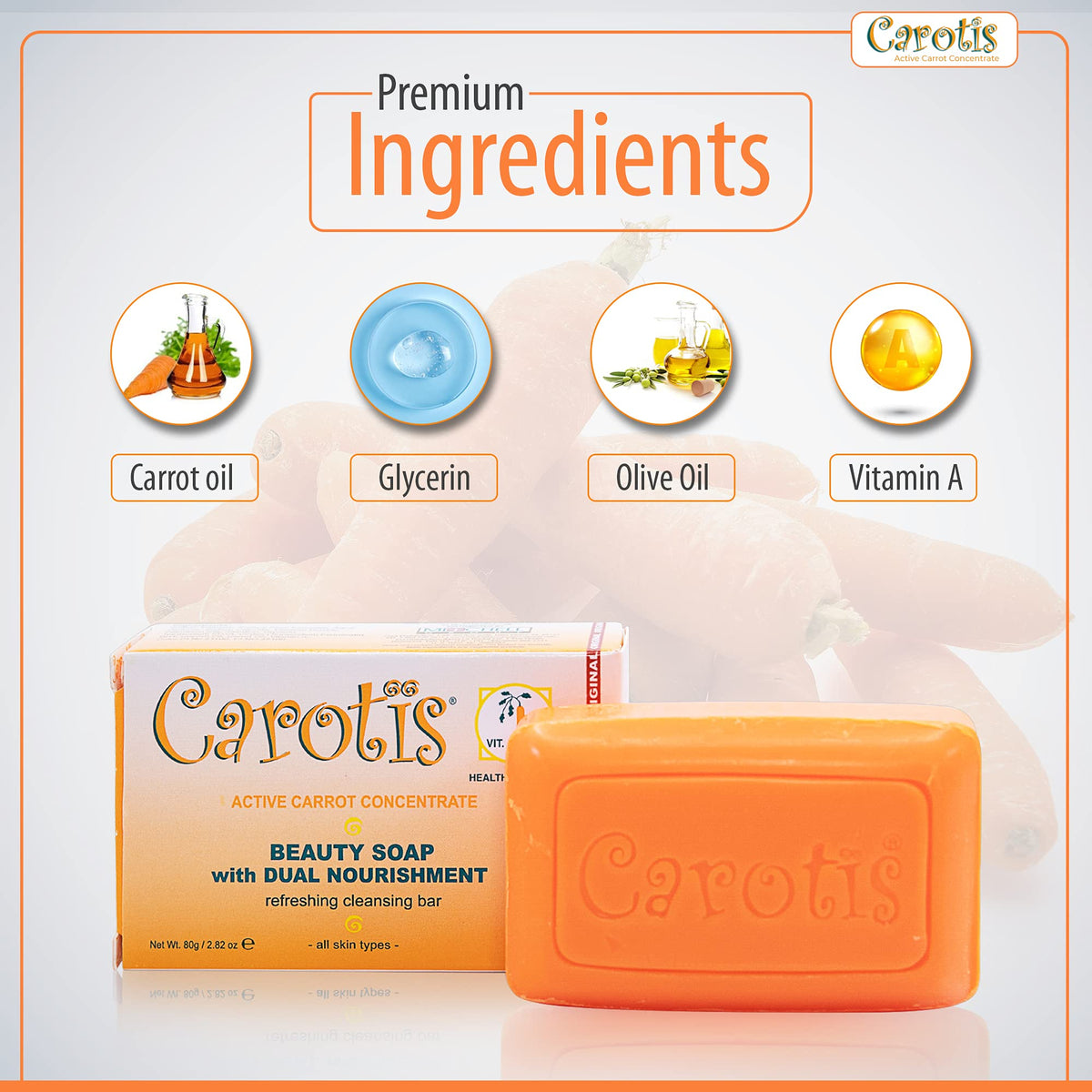 CAROTÏS wrapper label close-up listing carrot oil and vitamin A benefits