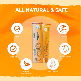CAROTÏS jar beside hand showing 50 g scale and travel-friendly benefit