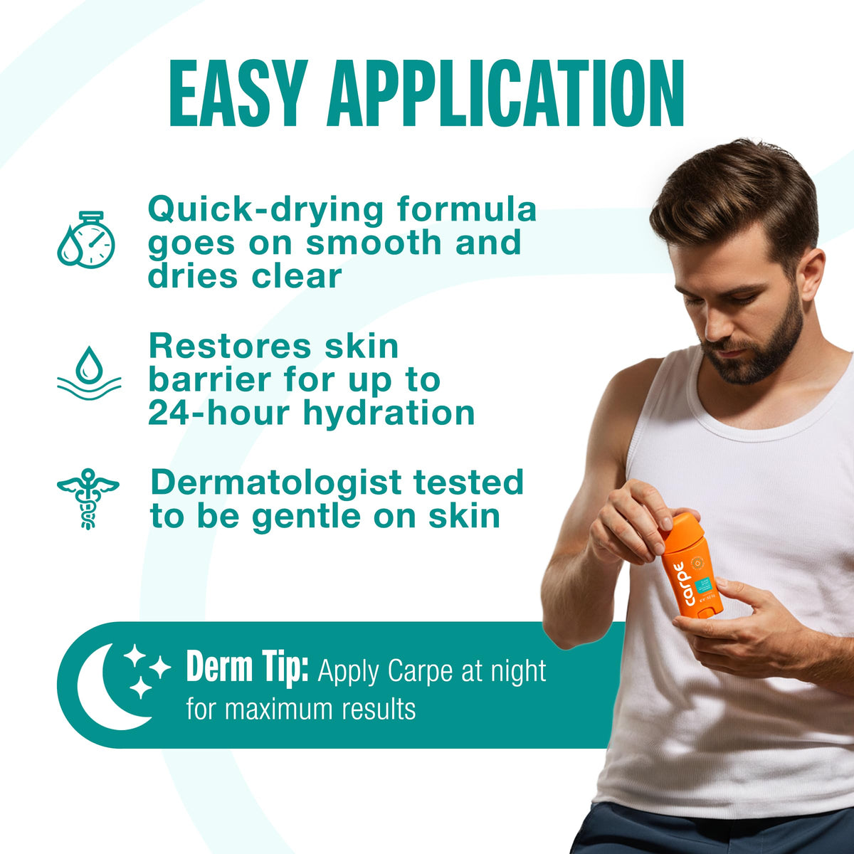 Carpe antiperspirant active ingredient visual indicating sweat control