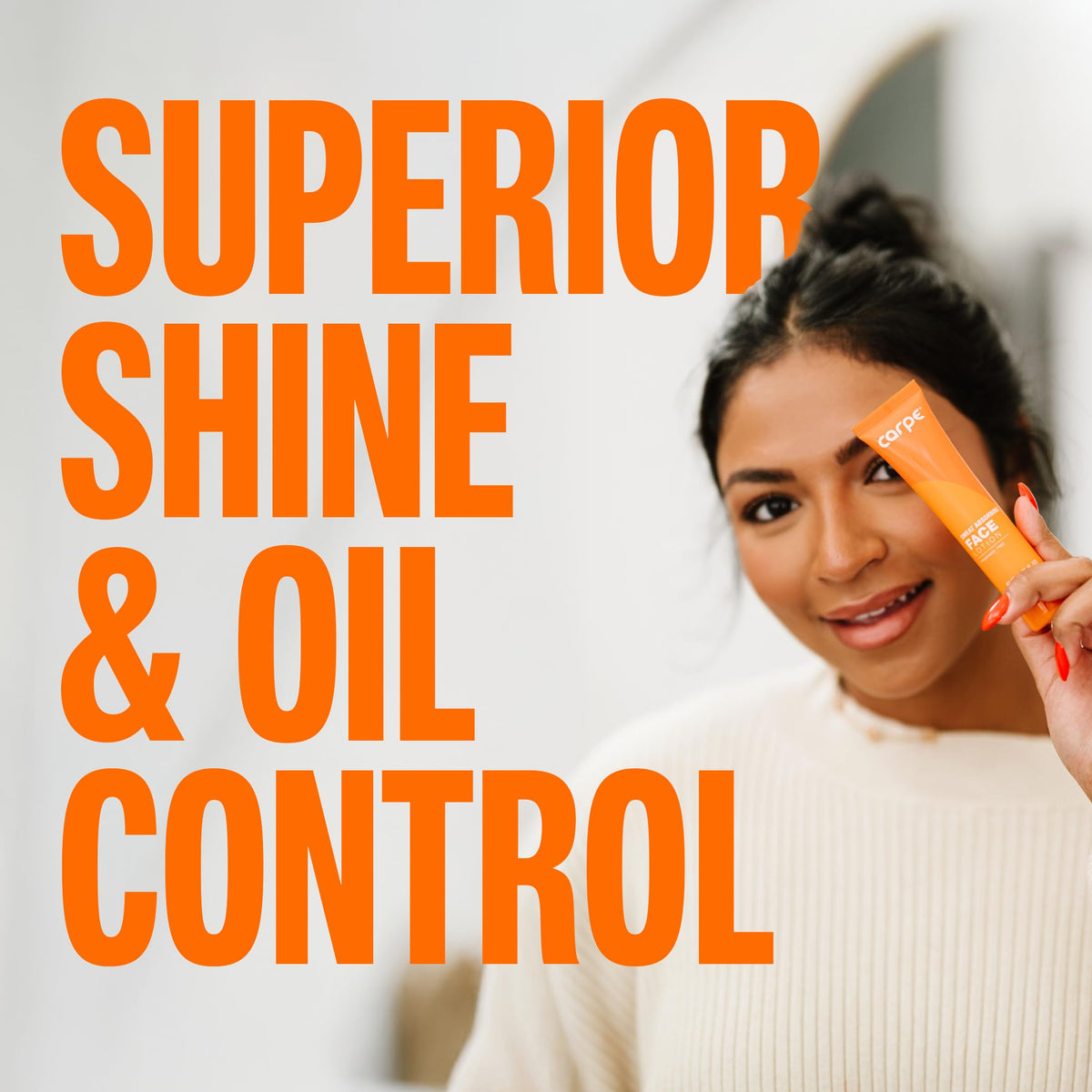 Carpe applied to forehead to reduce shine, shows sweat control benefit