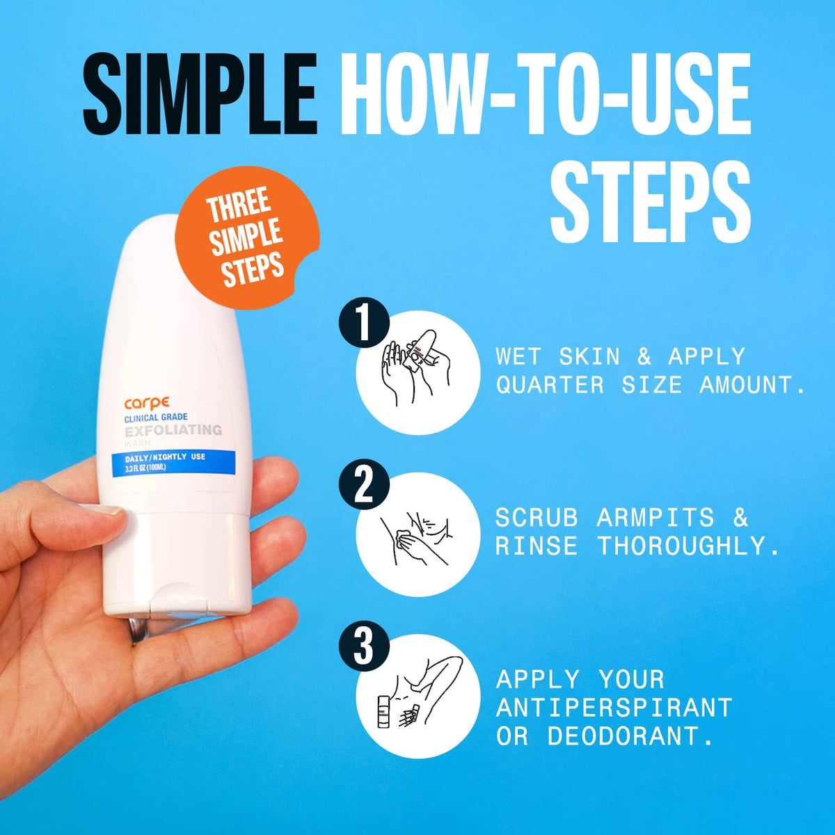 Carpe application underarm showing gentle massage and quicker deodorant absorption benefit
