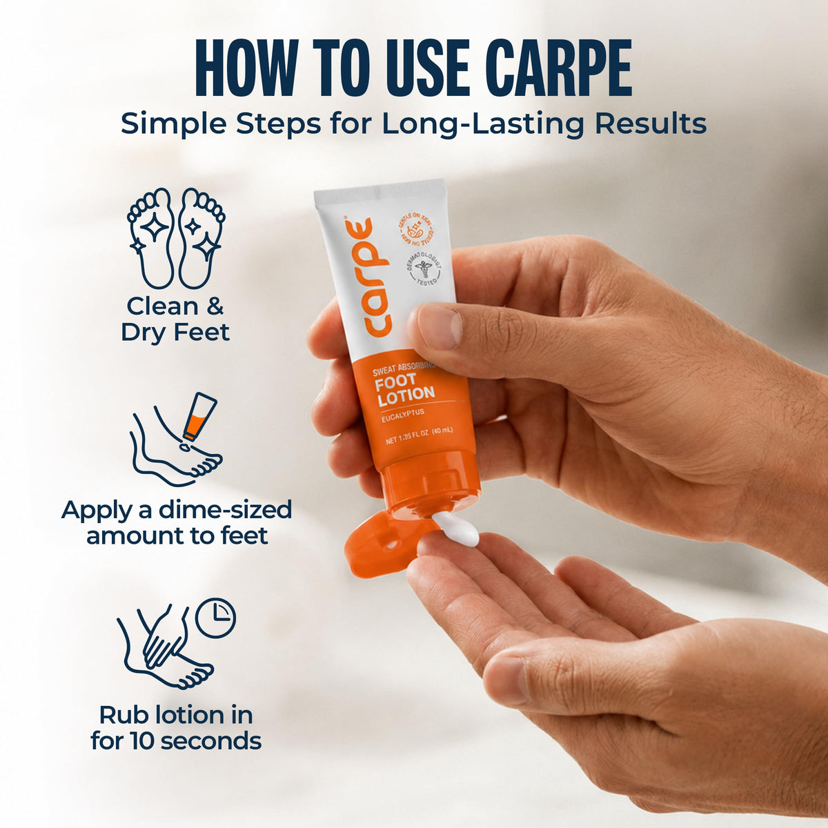 Carpe tube label and ingredient list visible, dermatologist-developed reassurance
