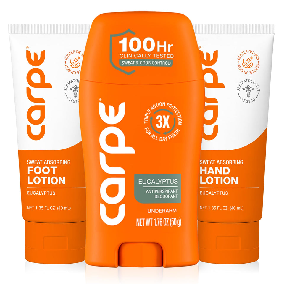 Carpe head to toe bundle front packaging showing three products and eucalyptus scent