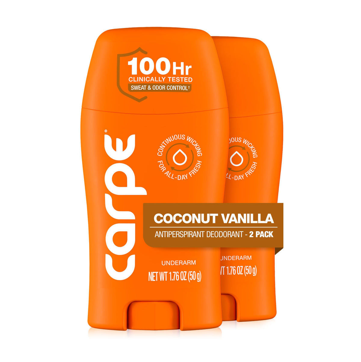 Carpe front packaging showing coconut vanilla scent and clinical protection benefits