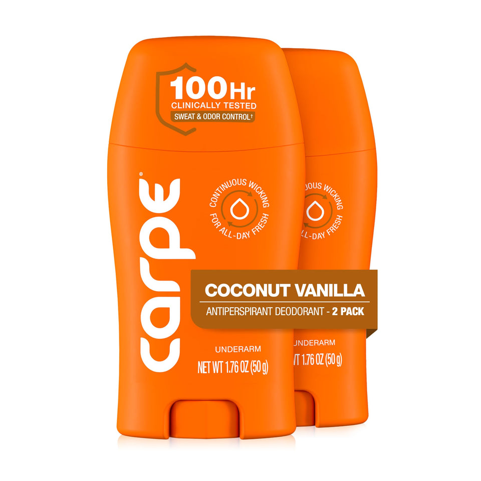 Carpe front packaging showing coconut vanilla scent and clinical protection benefits
