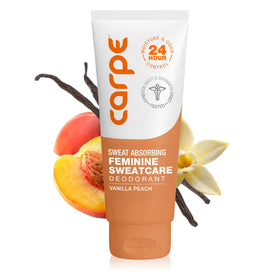 Carpe front packaging showing 3 oz tube and vanilla peach scent benefits