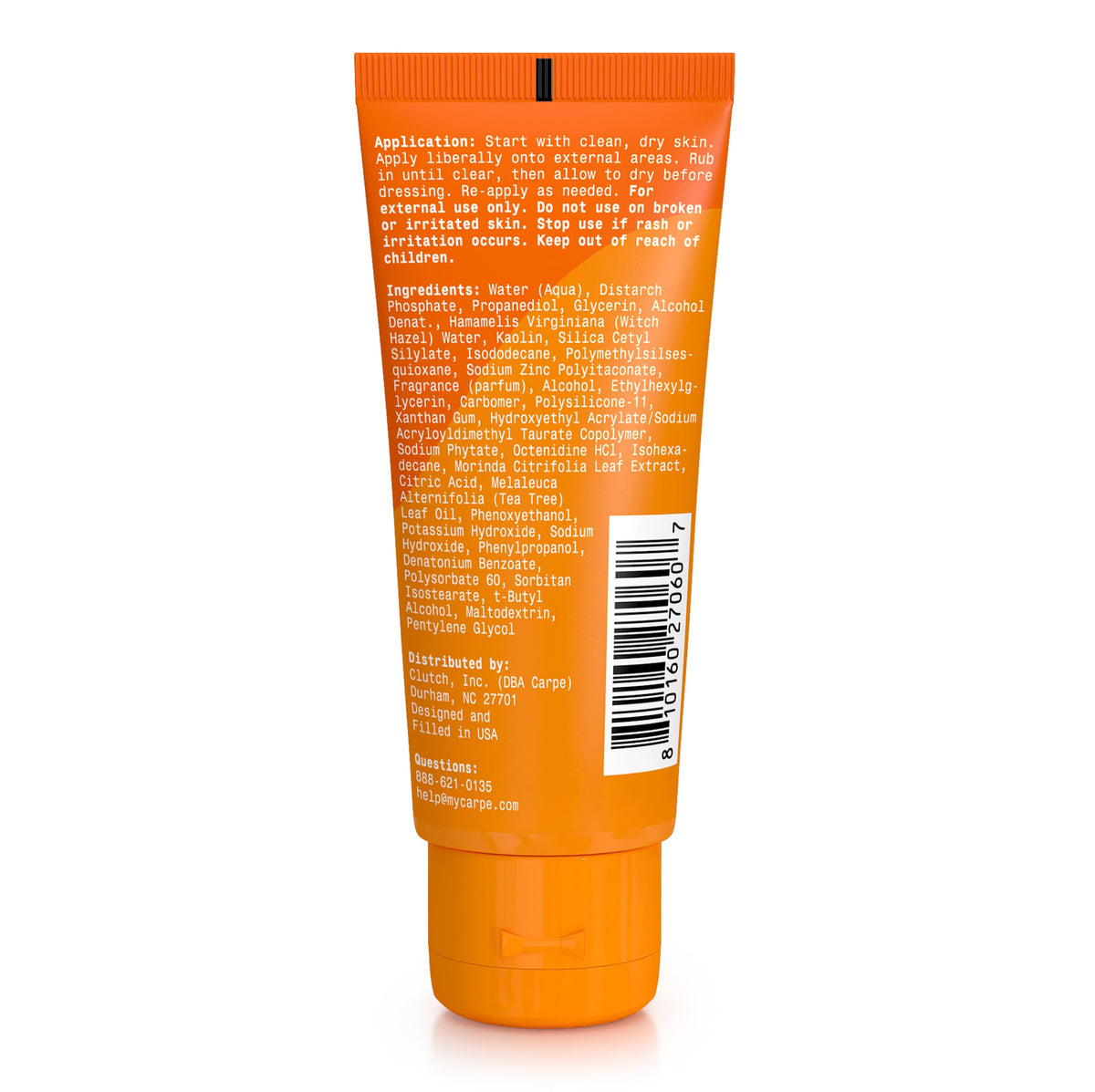 Carpe back of packaging showing directions and pH balanced formulation benefit