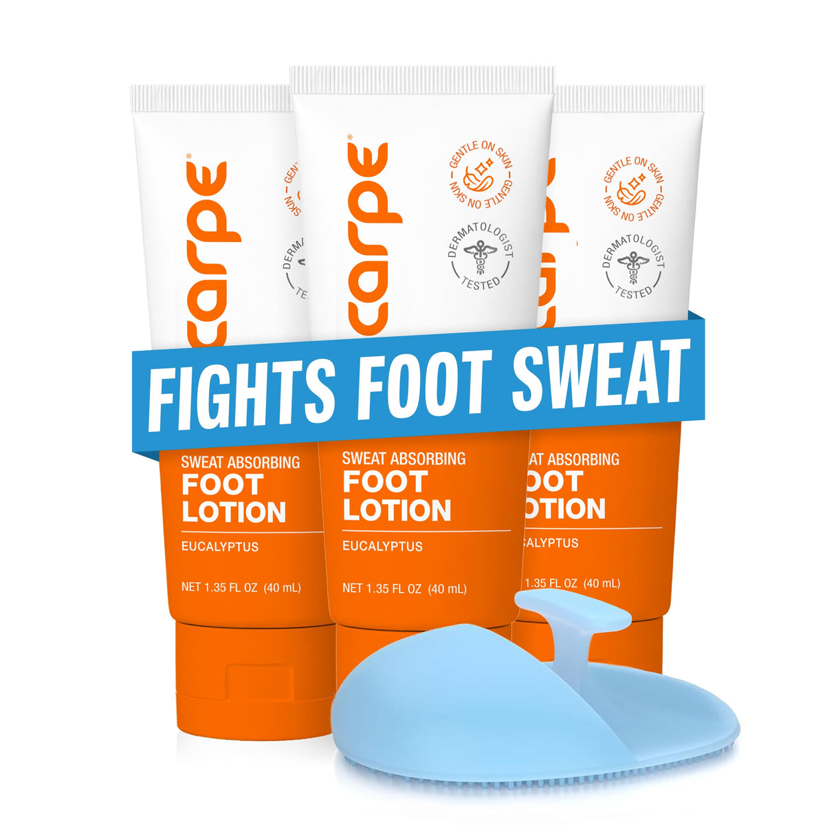 Carpe front packaging showing three tubes and applicator, fast sweat control