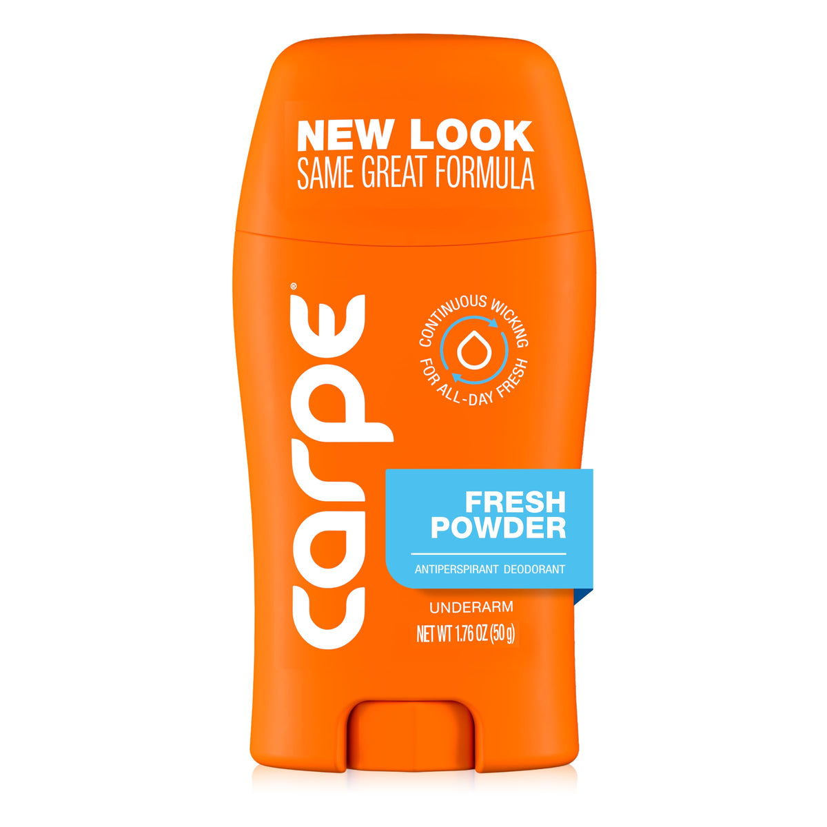 Carpe front packaging showing Fresh Powder clinical antiperspirant benefit