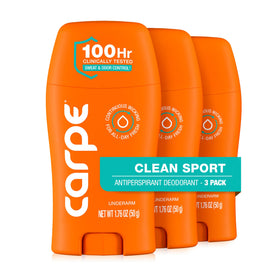 Carpe front packaging showing clean sport scent and long‑lasting protection