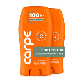 Carpe front packaging showing eucalyptus scent and clinical strength benefit