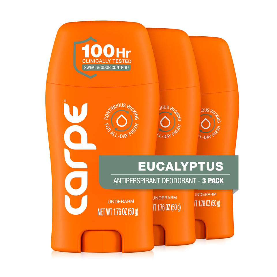 Carpe front packaging showing eucalyptus scent and three-pack benefit