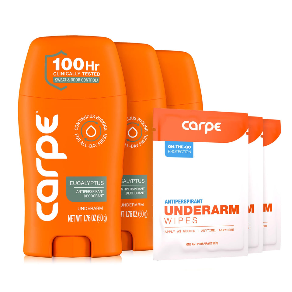Carpe front packaging showing eucalyptus scent and three-pack benefit