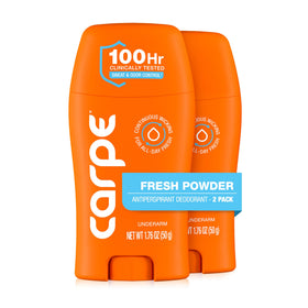 Carpe front packaging Fresh Powder shows clear benefits and scent