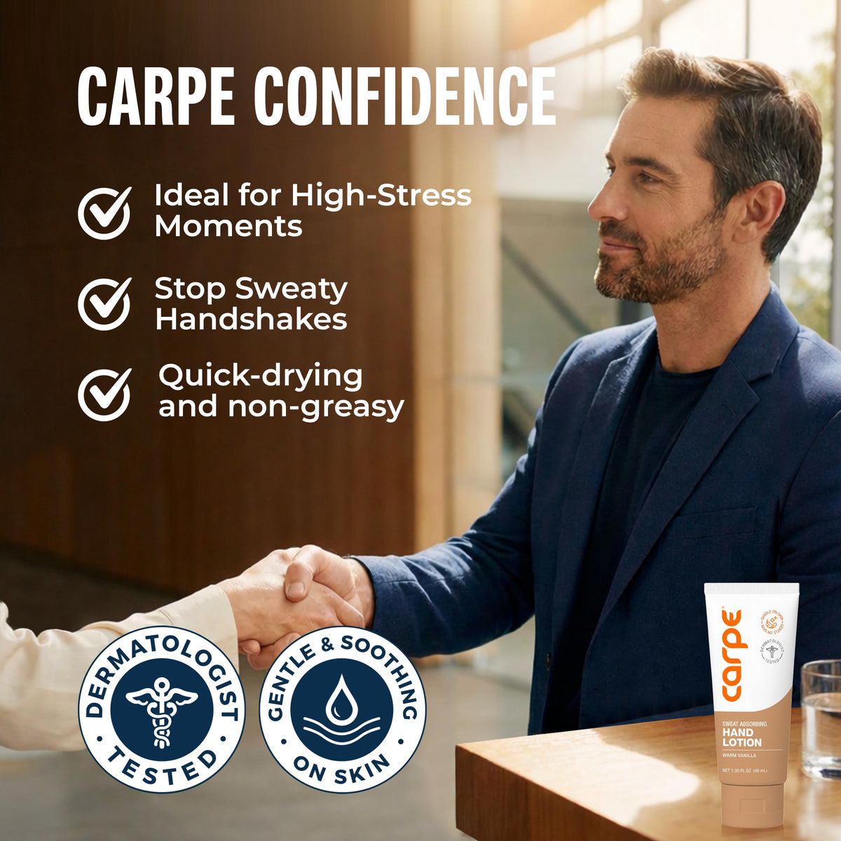 Carpe applied to hands in use improving grip and comfort