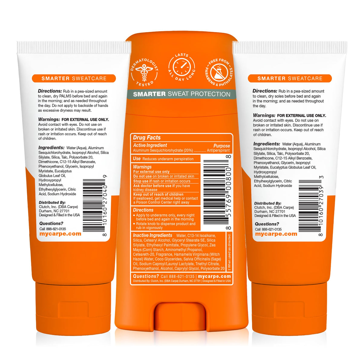 Close-up of Carpe product ingredients label emphasizing dermatologist-developed formula