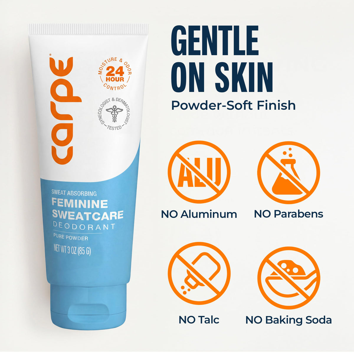 Carpe 3oz tube beside a hand for size and portability reference